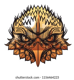 Head of an eagle with an evening landscape. Vector illustration for prints on t-shirts, tattoos and much more.