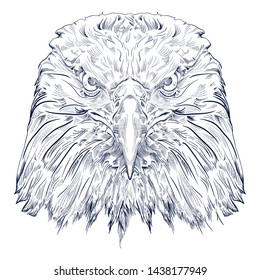 The head of an eagle. Hand drawn engraving.