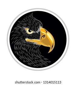 Head of Eagle Logo with Round Black Background,Vector Illustration, Isolated Vector