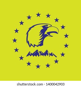 The head of an eagle is painted with black paint on a white background. black and white image