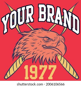 head of eagle with text and numbers red background