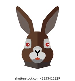 Head of eared hare. Muzzle of wild animal cartoon illustration. Wildlife and zoo concept. Sketchy geometric character, mascot. Colored flat vector isolated