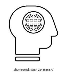 Head With Earth Icon In Line Style