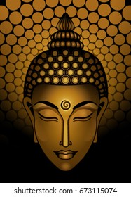 The head of the eastern god in gold colors on a black background