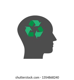 Head, eco thinking icon. Vector illustration, flat design.