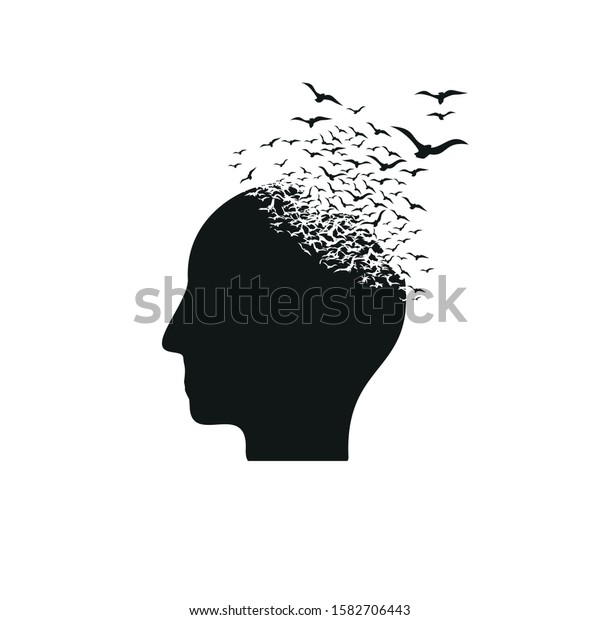 Head with the effect of destruction. Dispersion. Birds.