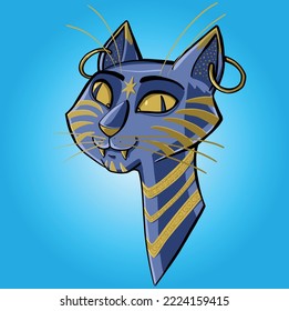 Head of Egyptian cat with earrings in ears