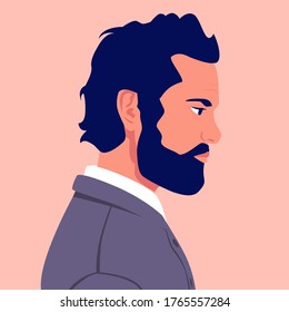 Head of an elderly man with a beard in profile. Stylish grandfather avatar for social networks. Vector flat illustration