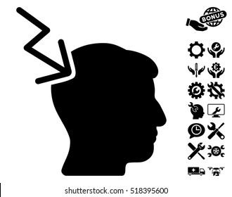 Head Electric Strike icon with bonus configuration pictures. Vector illustration style is flat iconic black symbols on white background.