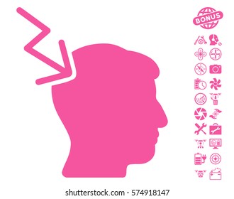 Head Electric Strike icon with bonus aircopter tools images. Vector illustration style is flat iconic symbols on white background.