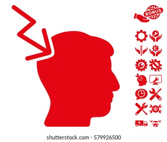 Head Electric Strike icon with bonus setup tools pictograph collection. Vector illustration style is flat iconic red symbols on white background.