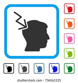 Head Electric Strike icon. Flat grey iconic symbol inside a light blue rounded rectangle. Black, gray, green, blue, red, orange color versions of Head Electric Strike vector.