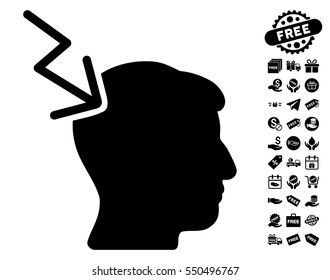 Head Electric Strike icon with free bonus pictures. Vector illustration style is flat iconic symbols, black color, white background.