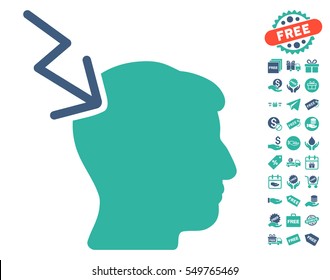 Head Electric Strike pictograph with free bonus pictograms. Vector illustration style is flat iconic symbols, cobalt and cyan colors, white background.