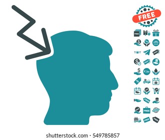 Head Electric Strike pictograph with free bonus graphic icons. Vector illustration style is flat iconic symbols, soft blue colors, white background.
