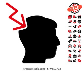 Head Electric Strike pictograph with free bonus clip art. Vector illustration style is flat iconic symbols, intensive red and black colors, white background.