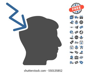 Head Electric Strike pictograph with free bonus clip art. Vector illustration style is flat iconic symbols, cobalt and gray colors, white background.