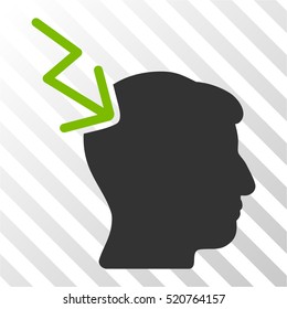 Head Electric Strike vector pictogram. Illustration style is flat iconic bicolor eco green and gray symbol on a hatched transparent background.