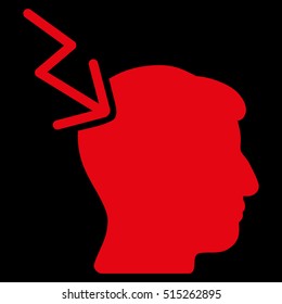 Head Electric Strike vector pictograph. Style is flat graphic symbol, red color, black background.