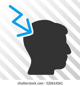 Head Electric Strike vector pictograph. Illustration style is flat iconic bicolor blue and gray symbol on a hatched transparent background.