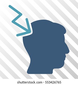 Head Electric Strike vector pictograph. Illustration style is flat iconic bicolor cyan and blue symbol on a hatched transparent background.
