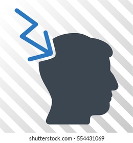 Head Electric Strike vector pictograph. Illustration style is flat iconic bicolor smooth blue symbol on a hatched transparent background.