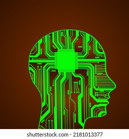 Head. The electronic circuit of the head. Abstract human head.