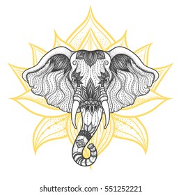 Head of a elephant boho design vector.Illustration of Indian God Ganesha.