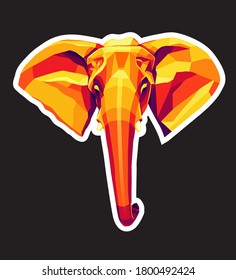 Head of elephant with ears. Isolated clipart. Elephant isolated on a white backgrounds faceted sticker