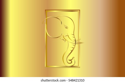 Head elephant with golden border elements in Thailand style. illustration isolated over gold background