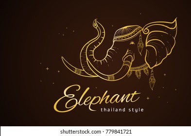 Head elephant with golden border elements in thailand style, vector