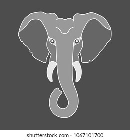 Head elephant isolated logo on gray background. Graphic symbol elephant. Vector Illustration