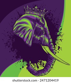 head elephant king animal artwork vector illustration