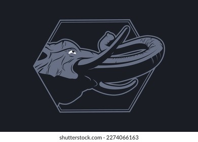 patrón de diseño del logotipo de la cabeza de elefante en forma de hexágono. la ilustración de color púrpura pastel aislado en un fondo azul oscuro.