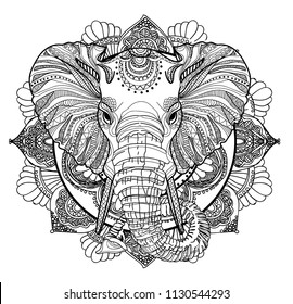 Head Elephant Meditation Coloring Mandala Large Stock Vector (Royalty Free)  1130544293 | Shutterstock