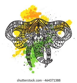  head elephant on the grange background. 
the color of the Indian flag