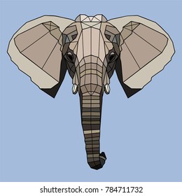 The head of an elephant on a light lilac background. Polygonal stylization. Vector illustration.