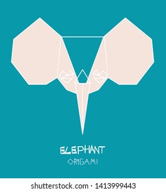 Head elephant origami illustration, nordic style.