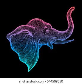 Head of a elephant in profile line art boho design. Illustration of Indian God Ganesha. Vector sketch
