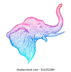 Head of a elephant in profile line art boho design. Illustration of Indian God Ganesha. Vector sketch