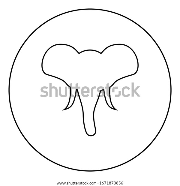 象頭シルエットのマスコット正面図アフリカやインドの動物のアイコン丸い輪郭の黒いカラーベクターイラストフラットスタイルの画像 のベクター画像素材 ロイヤリティフリー