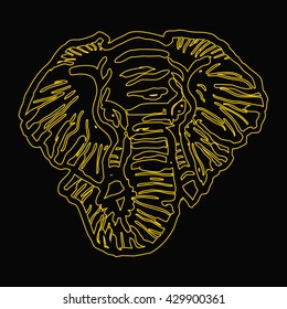 head of elephant yellow outline black background