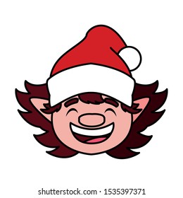 head of elf with hat on white background vector illustration design