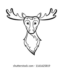 Head of a elk. Drawing on a white background. Vector illustration. Animals wildlife design.