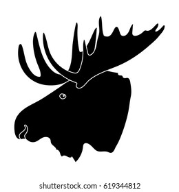 Head of an elk with horns. Canada single icon in black style vector symbol stock illustration web.