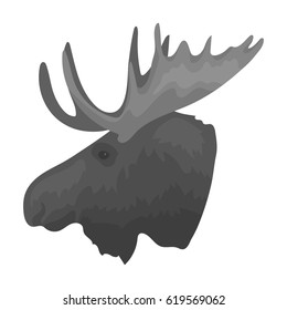 Head of an elk with horns. Canada single icon in monochrome style vector symbol stock illustration web.
