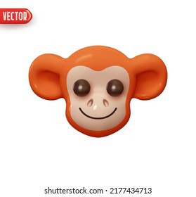 Mono macaco de emoción de cabeza. emoticono facial chimpancé. Elemento de diseño 3d realista Al estilo de las caricaturas plásticas. Icono aislado en fondo blanco. Ilustración del vector