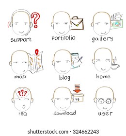 Head Emotions, Web Site Navigation, Menu Button Elements Sketch Icon Vector Illustration