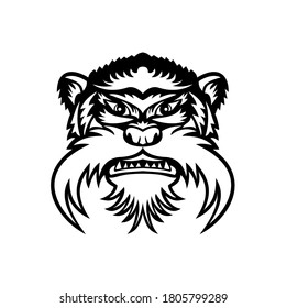 Head of Emperor Tamarin Monkey Front View Mascot Black and White