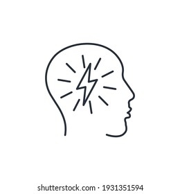 Head and energy. The power of thought and knowledge. Vector linear icon illustration isolated on white background.
